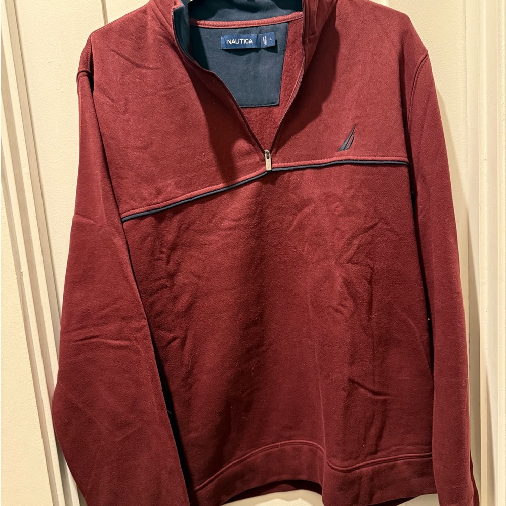 Nautica Red Zip Up Sweater Casual Cotton Blend